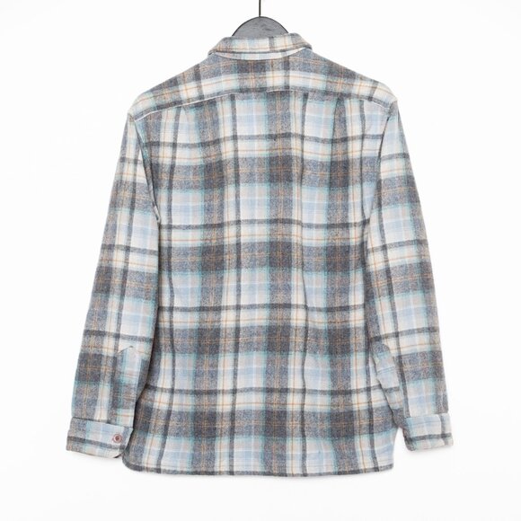 SOLD - Pendleton Vintage Wool Board Shirt - Blue Gray Tan - Size S/M - Picture 3 of 11